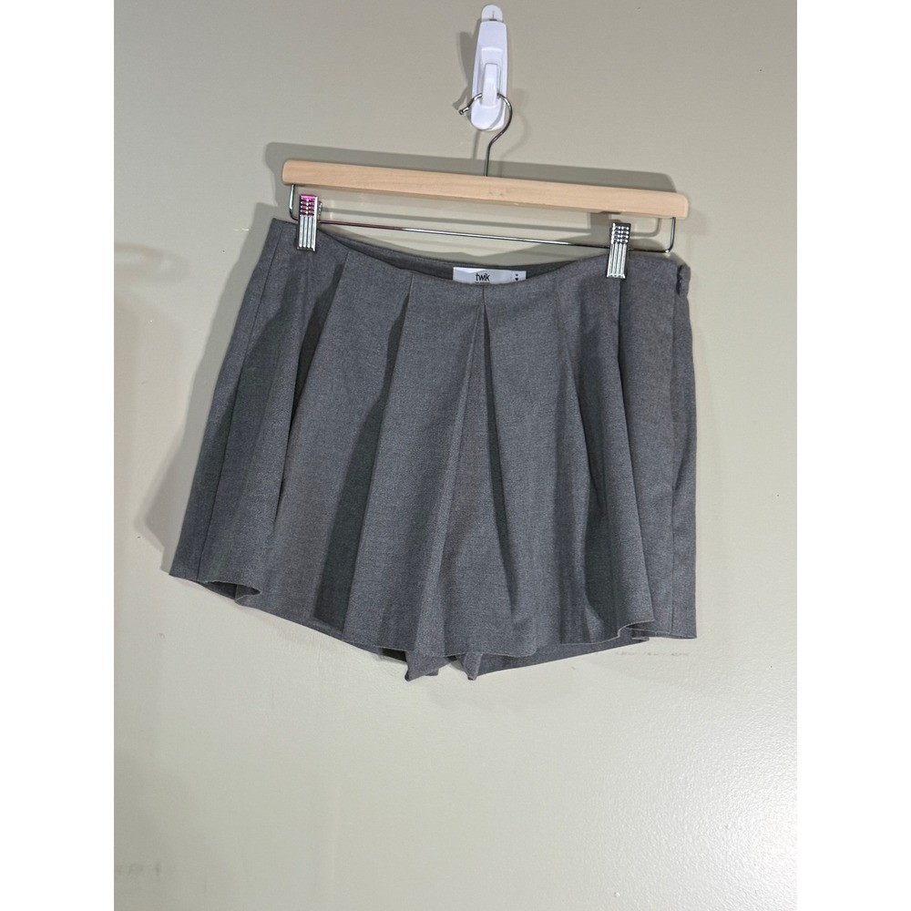 Twik par Simons Gray Pleated Mini Skort Size Medium Side Zip Recycled Blend